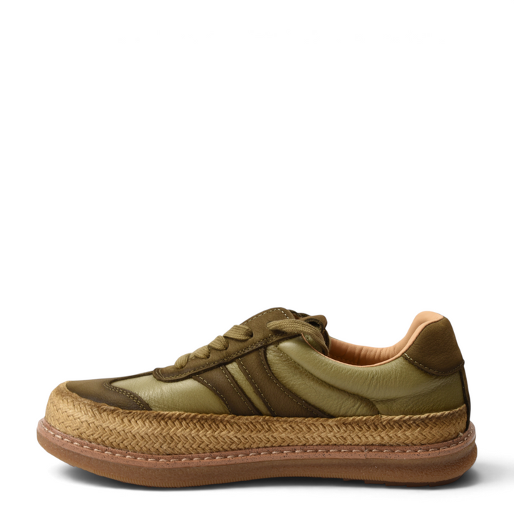 ada-shoes.ro Franco Gerardo 6022-K khaki suede sneakers with a woven jute midsole and lace-up closure