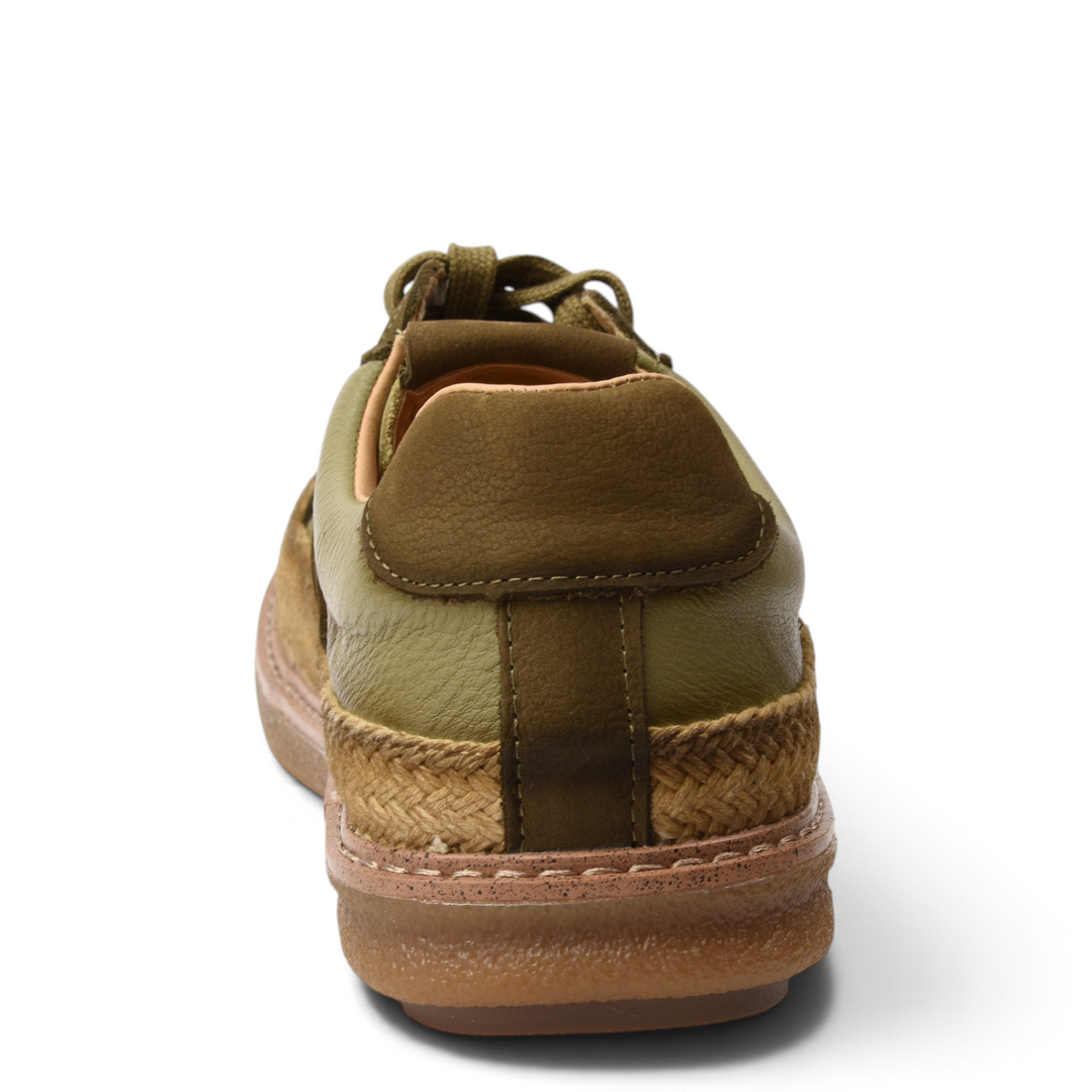 Back view of khaki suede Franco Gerardo sneakers with a textured jute midsole detail from ada-shoes.ro