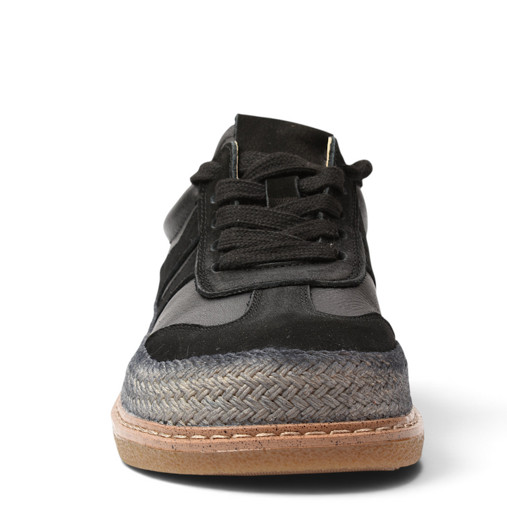 ada-shoes.ro Franco Gerardo 6022-N black suede sneakers with a braided espadrille-style sole and lace-up closure.