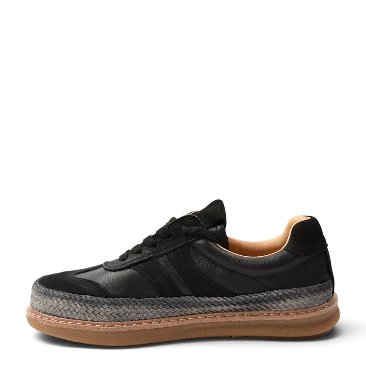 ada-shoes.ro Franco Gerardo black suede sneakers with a braided espadrille-style sole and lace-up closure.