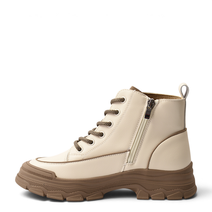 ada-shoes.ro cream leather chunky sole ankle boots with lace-up closure and side zipper for a modern urban style