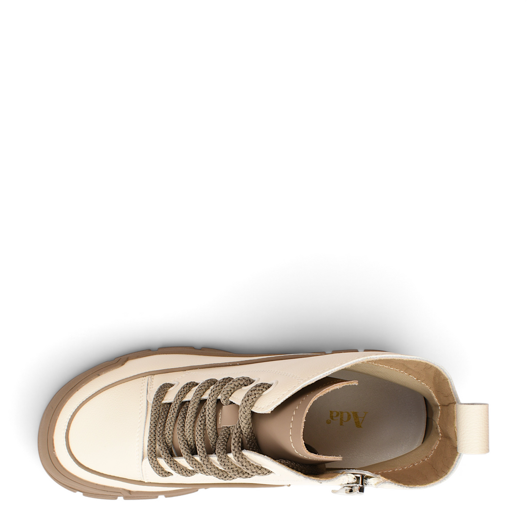 ada-shoes.ro cream leather chunky sole lace-up boots with a top-down view showing the interior and laces