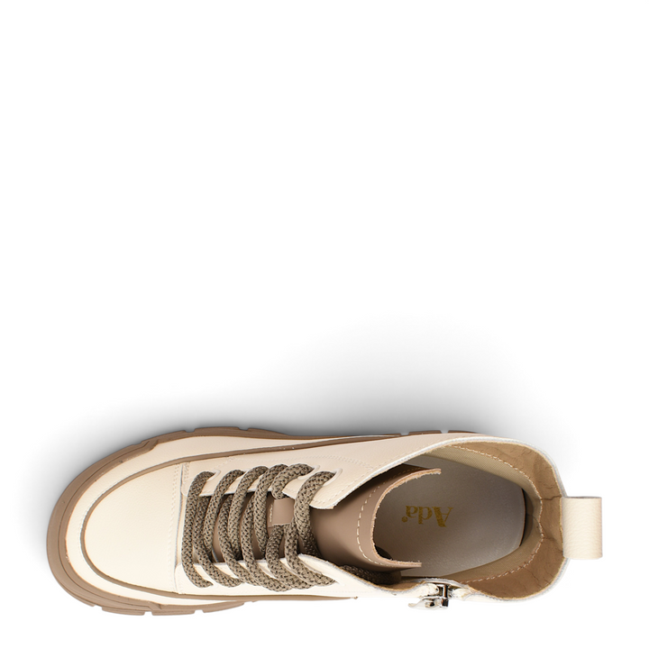 ada-shoes.ro cream leather chunky sole lace-up boots with a top-down view showing the interior and laces