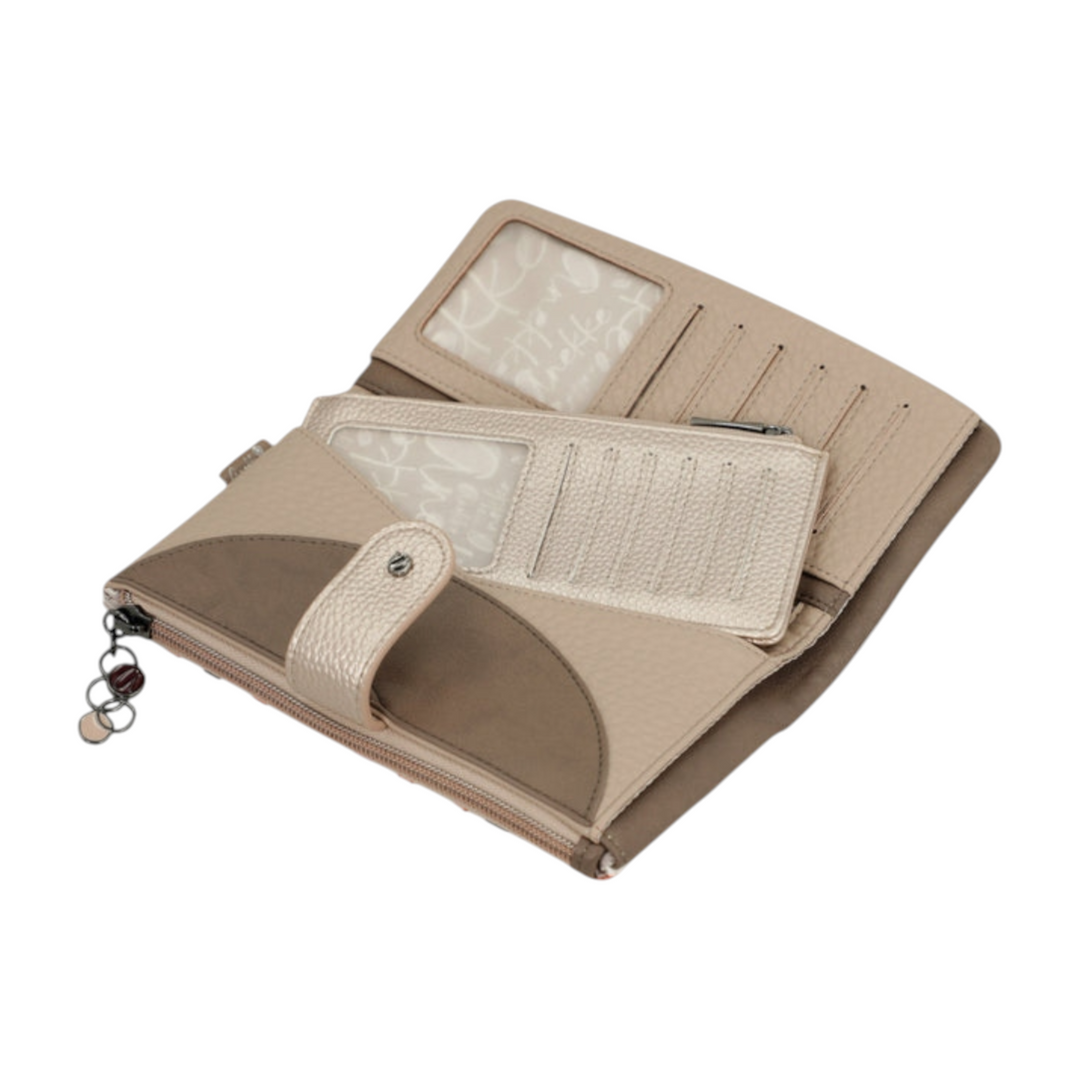 ada-shoes.ro Anekke beige faux leather wallet with multiple card slots and secure snap and zipper closure
