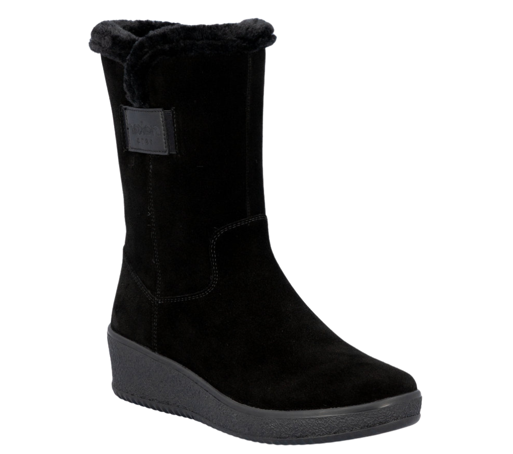 Ghete casual, dama, RIEKER, Y4456-00 negru, piele intoarsa
