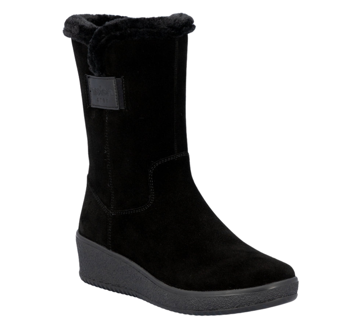 Ghete casual, dama, RIEKER, Y4456-00 negru, piele intoarsa