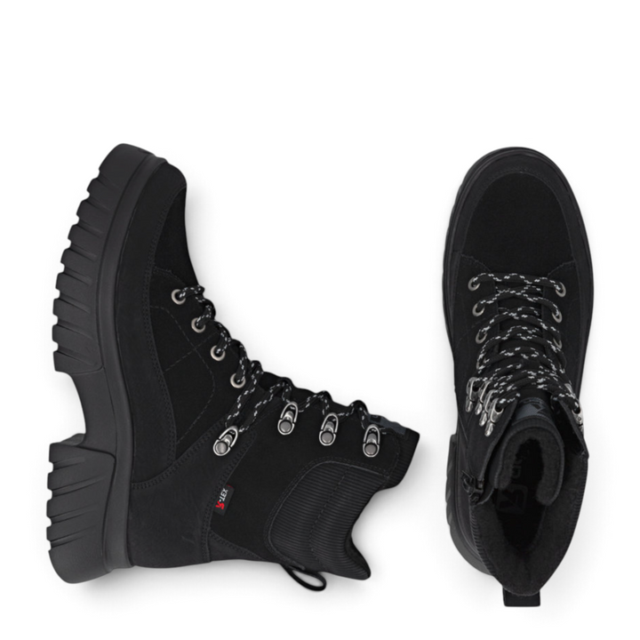 ada-shoes.ro Rieker W1871-00 black casual boots with Rieker Tex waterproof faux leather and lace-up closure
