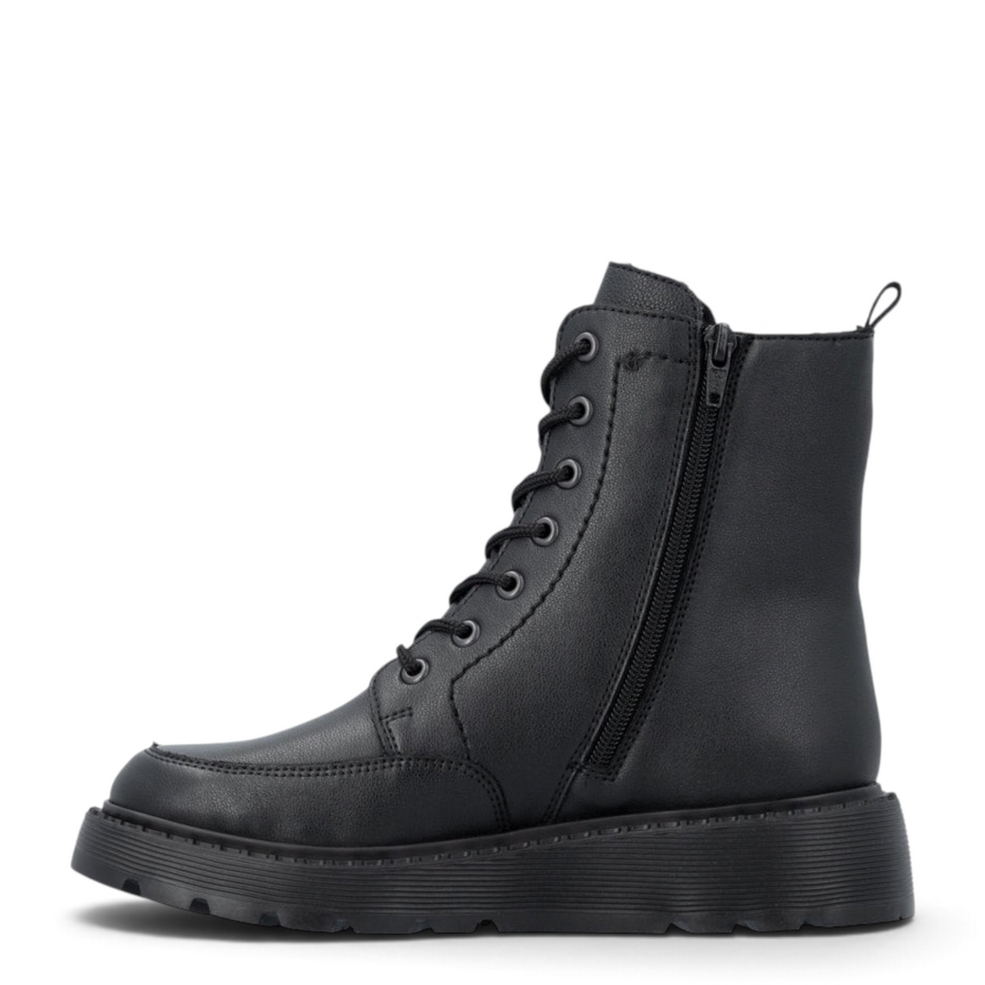 ada-shoes.ro Rieker 70410-00 black combat boots for women with side zipper, lace-up front, and thick platform sole