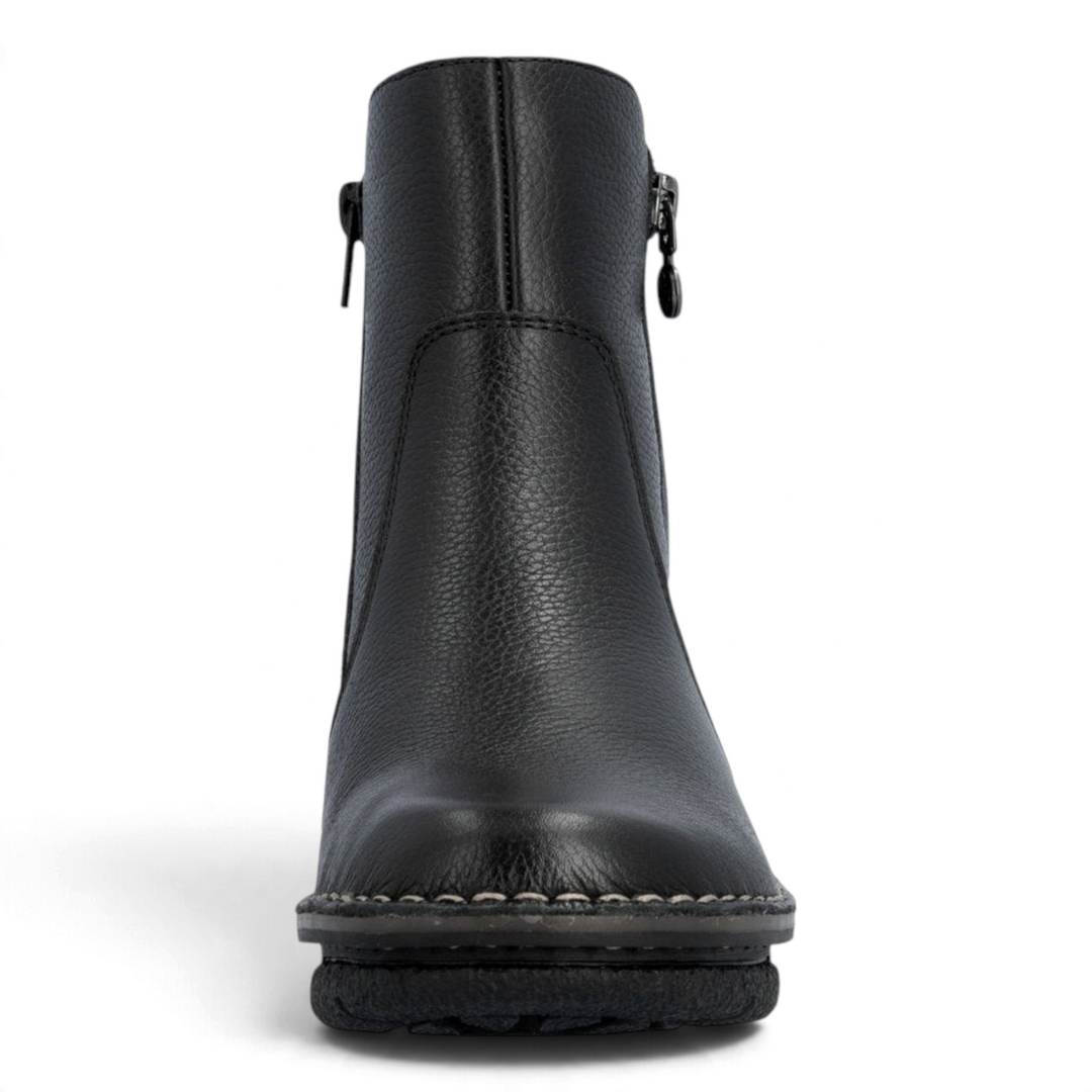 ada-shoes.ro Rieker black casual ankle boots with textured synthetic leather and side zipper, front view