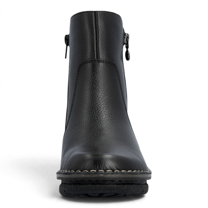 ada-shoes.ro Rieker black casual ankle boots with textured synthetic leather and side zipper, front view