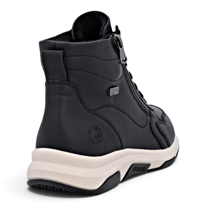 ada-shoes.ro Remonte black leather high-top sport boots with side zipper and cushioned white sole