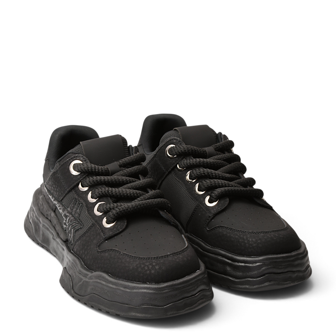 ada-shoes.ro 8132-N black nubuck leather sneakers with thick platform soles and lace-up closure for men