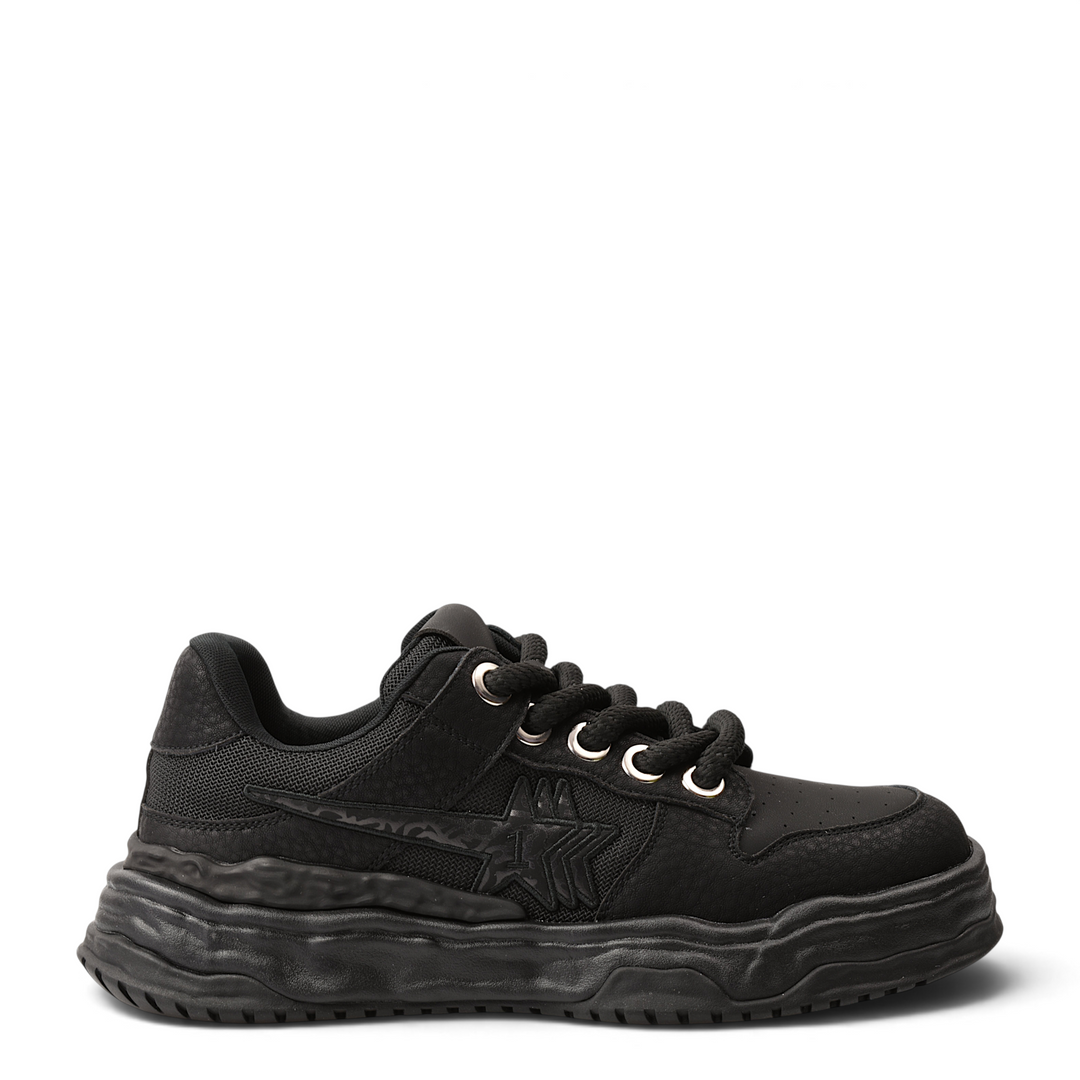 ada-shoes.ro 8132-N black nubuck leather sneakers with a chunky sole and star detail for a modern urban look