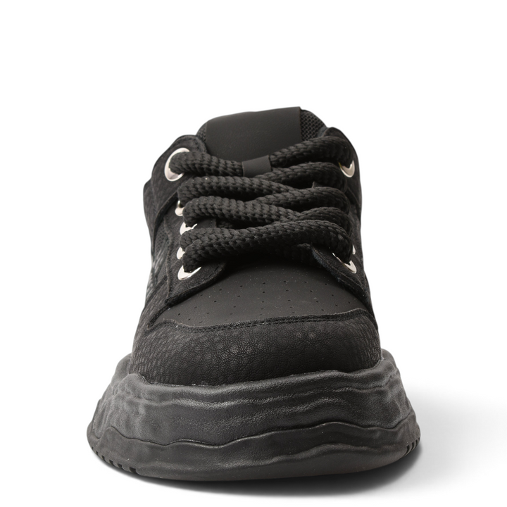 ada-shoes.ro 8132-N black nubuck leather sneakers with thick flexible soles and lace-up closure for urban style
