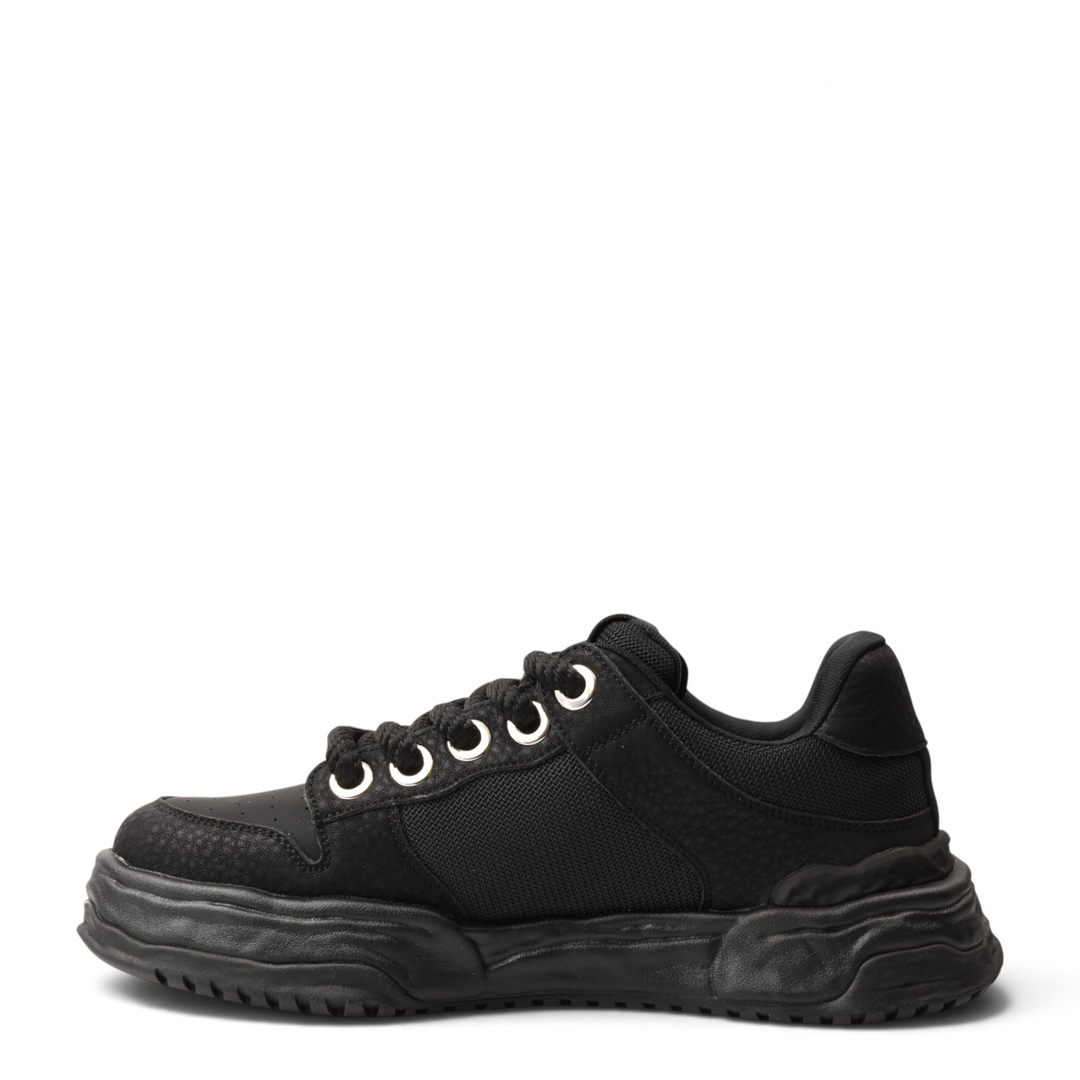 ada-shoes.ro 8132-N black nubuck leather sneakers with a thick flexible sole and lace-up closure for urban style.