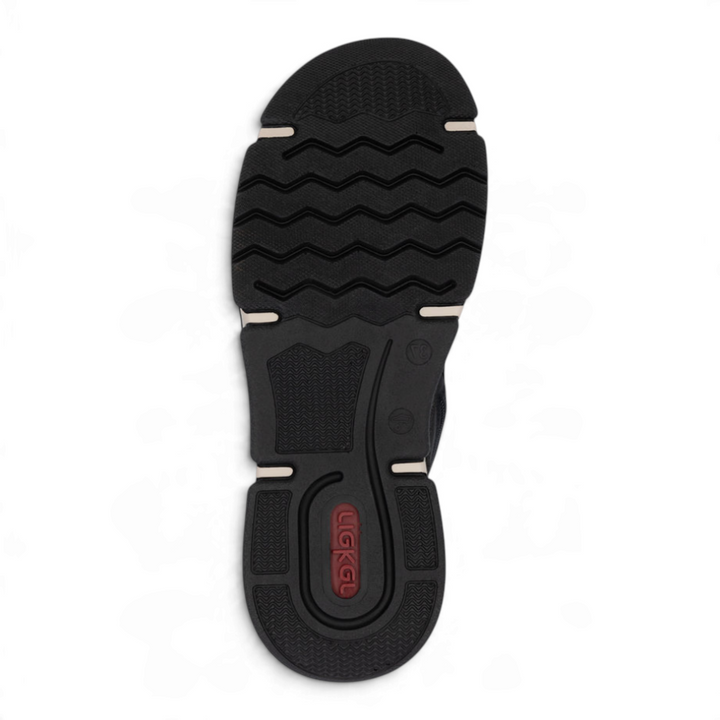 ada-shoes.ro Rieker black casual boot sole with anti-slip rubber tread and flexible bicolor design