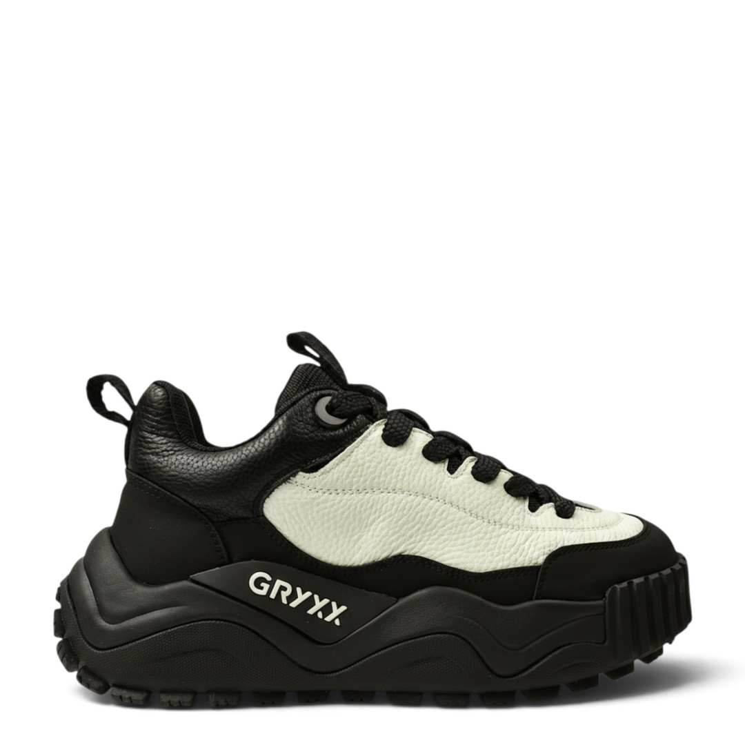 ada-shoes.ro Gryxx black and white leather sneakers with chunky platform sole and lace-up closure
