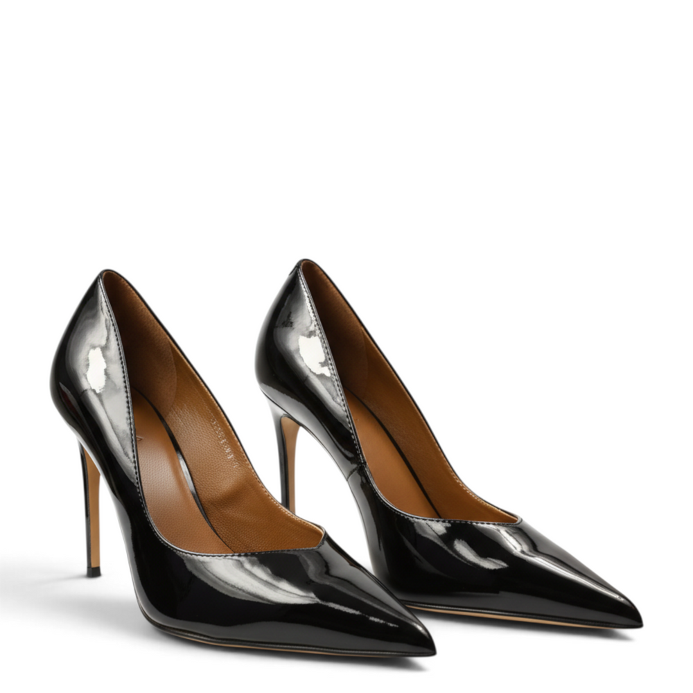 ada-shoes.ro Epica black patent leather stiletto pumps with a pointed toe and high heel