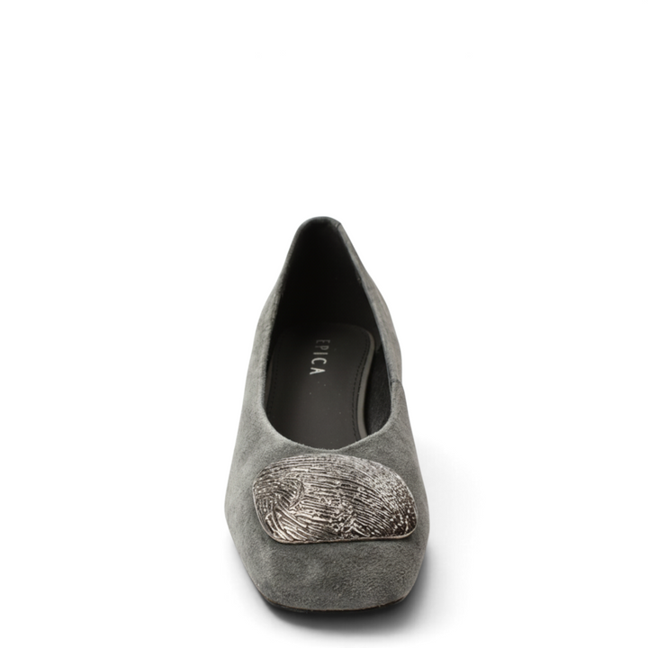 ada-shoes.ro Epica grey suede elegant pumps with a textured silver metallic square buckle detail