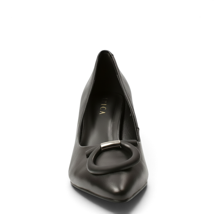ada-shoes.ro Epica black leather stiletto heels with a decorative buckle detail on the pointed toe
