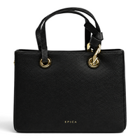 ada-shoes.ro Epica black textured handbag with gold hardware, dual handles, and a structured, elegant design.