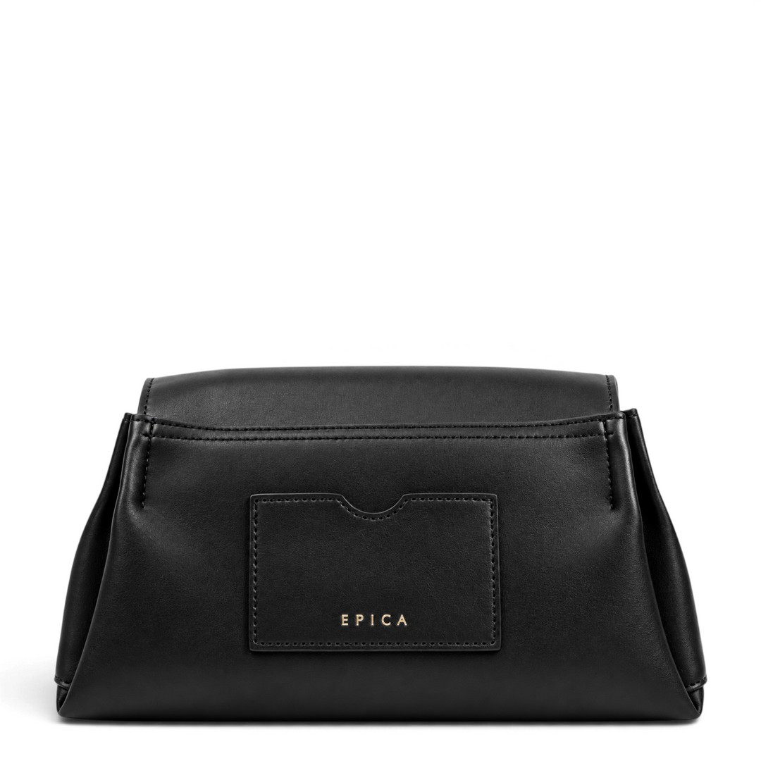 ada-shoes.ro Epica black faux leather handbag with a rear exterior pocket and gold logo detail
