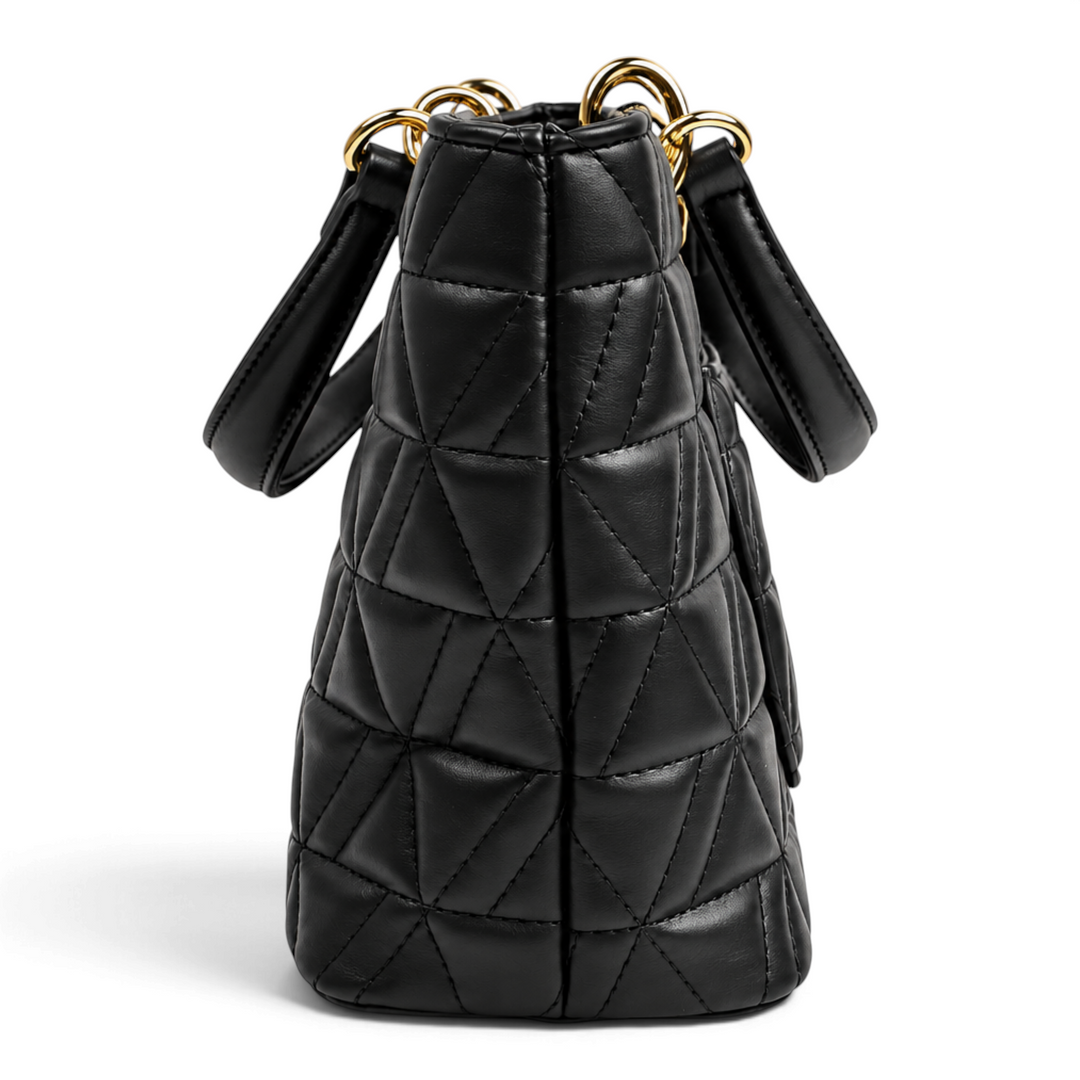 ada-shoes.ro Epica black quilted faux leather handbag with geometric triangle pattern and gold metal hardware