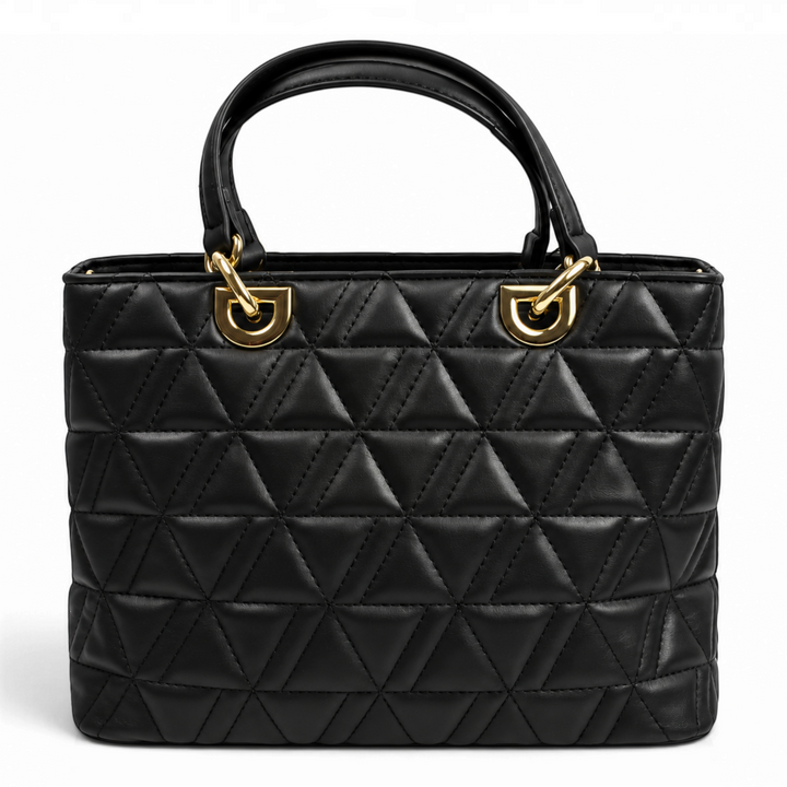 ada-shoes.ro Epica black quilted faux leather handbag with triangular patterns and gold metal hardware