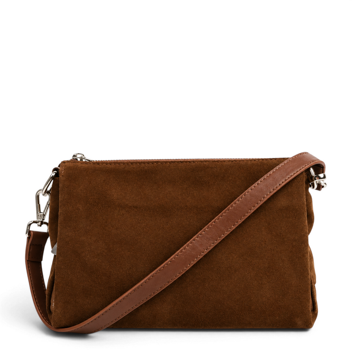 ada-shoes.ro brown suede leather crossbody bag with silver hardware and detachable shoulder strap