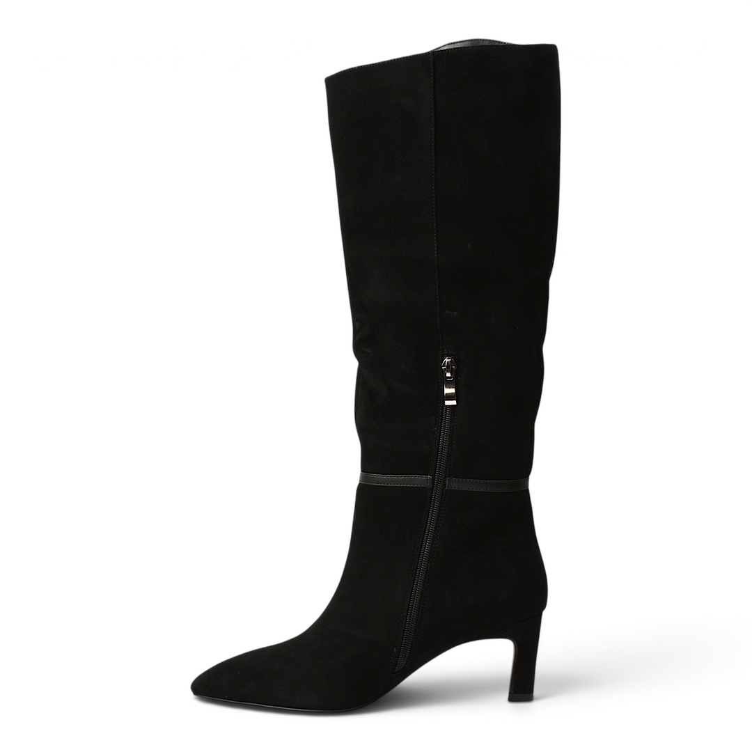 ada-shoes.ro black suede high boots with a stable 6cm heel and side zipper for a minimalist elegant style
