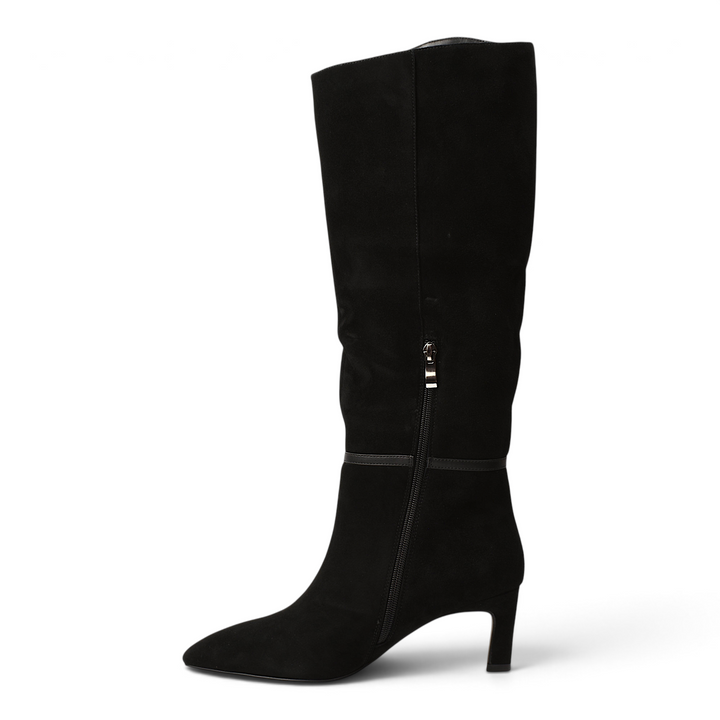 ada-shoes.ro black suede high boots with a stable 6cm heel and side zipper for a minimalist elegant style