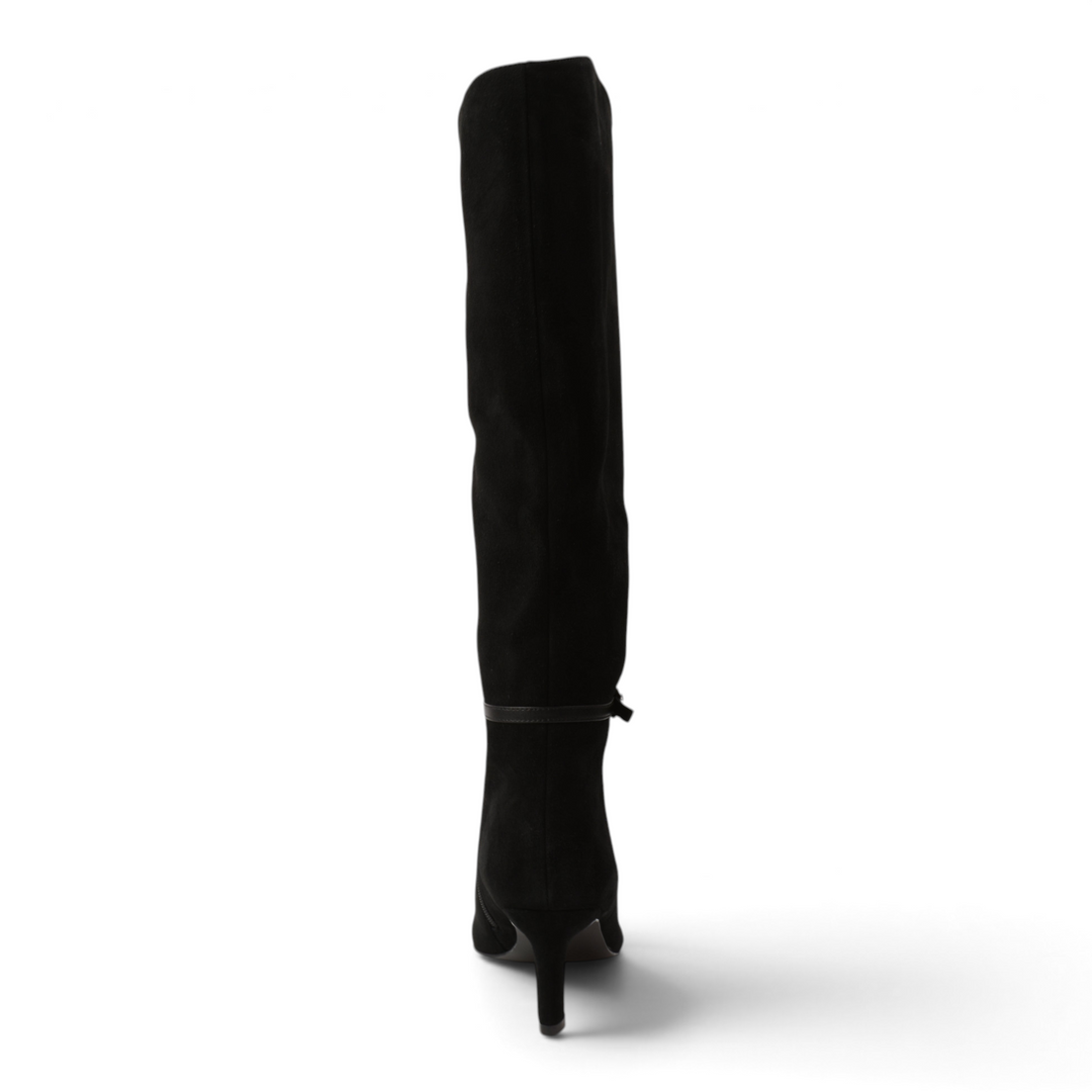 ada-shoes.ro black suede high boots with a stable heel and minimalist design, back view