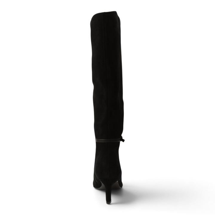 ada-shoes.ro black suede high boots with a stable heel and minimalist design, back view