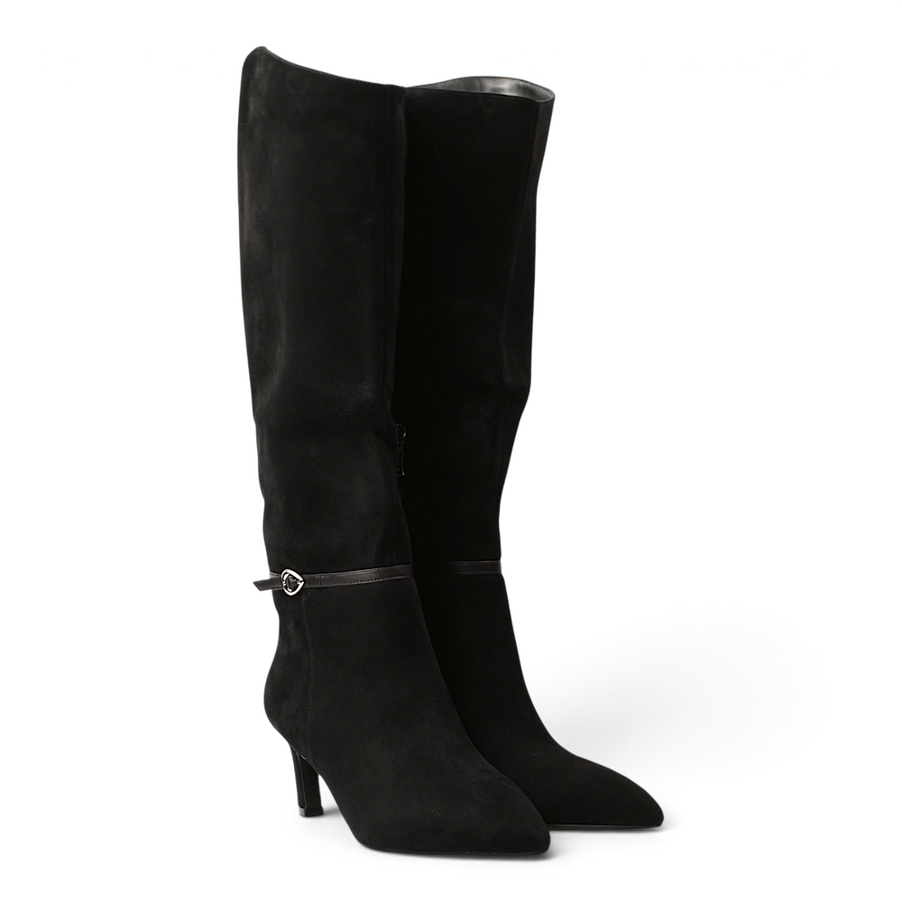 ada-shoes.ro black suede high-cut boots with a stable heel and minimalist design for women