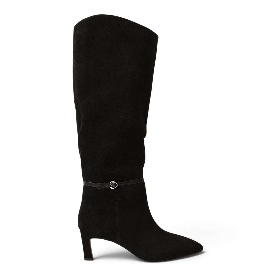 ada-shoes.ro Anna Viotti black suede knee-high boots with a stable heel and minimalist design.