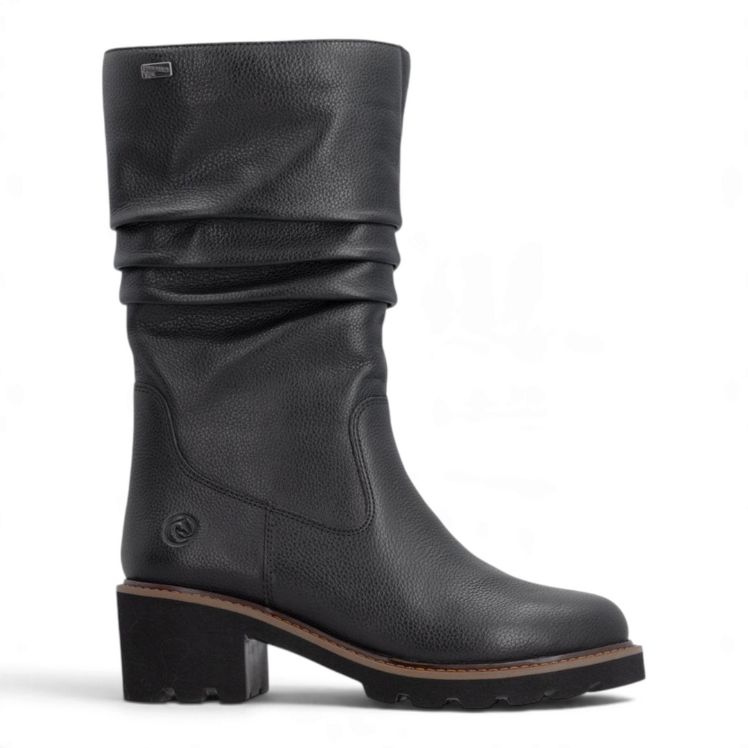 ada-shoes.ro Remonte black slouchy mid-calf boots with remonteTEX waterproof membrane and block heel