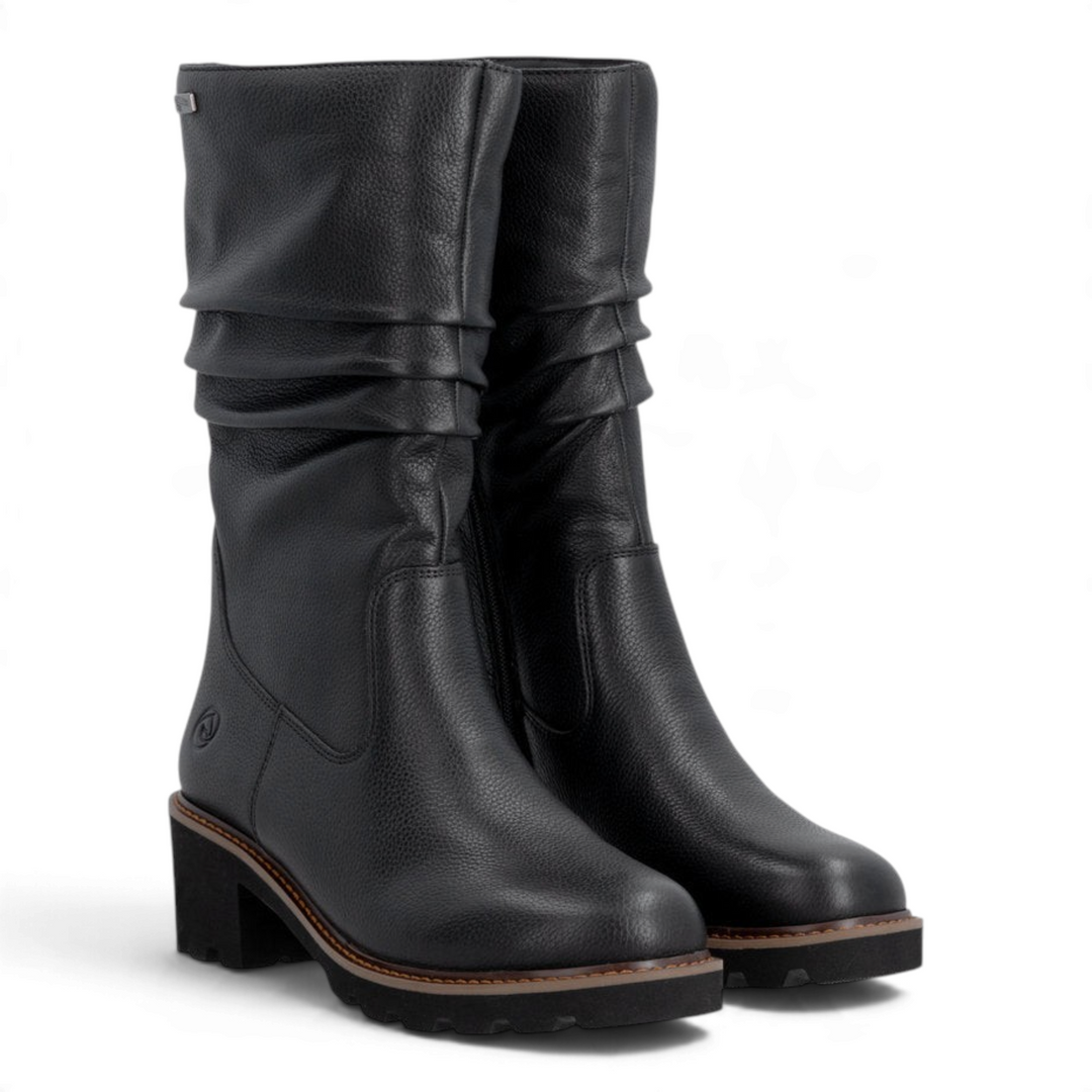 ada-shoes.ro Remonte black slouchy boots with remonteTEX waterproof membrane and stable block heel