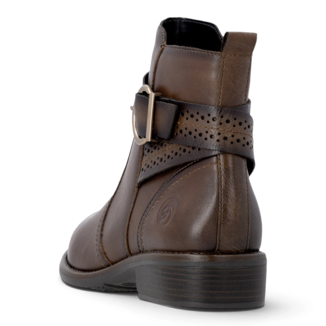 ada-shoes.ro Remonte brown ankle boots with a decorative perforated strap and gold buckle, back view