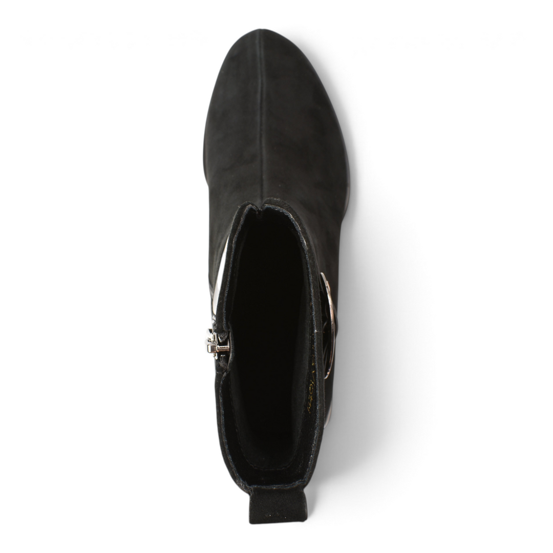 ada-shoes.ro Anna Viotti black suede ankle boots with a rounded toe, side zipper, and stable low heel.