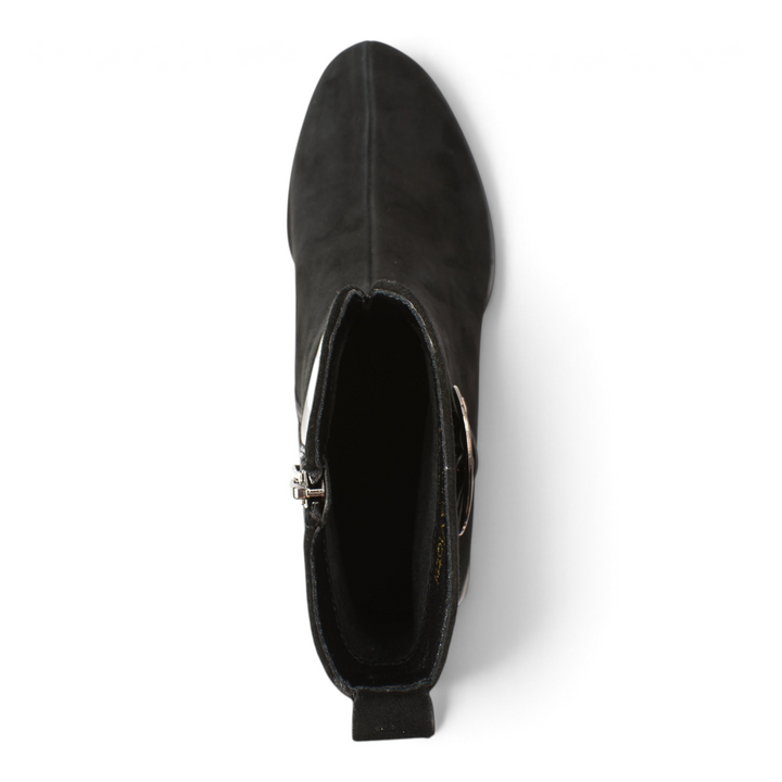 ada-shoes.ro Anna Viotti black suede ankle boots with a rounded toe, side zipper, and stable low heel.