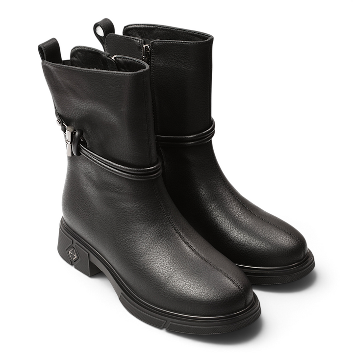 ada-shoes.ro black leather ankle boots with decorative side details and a 4cm block heel