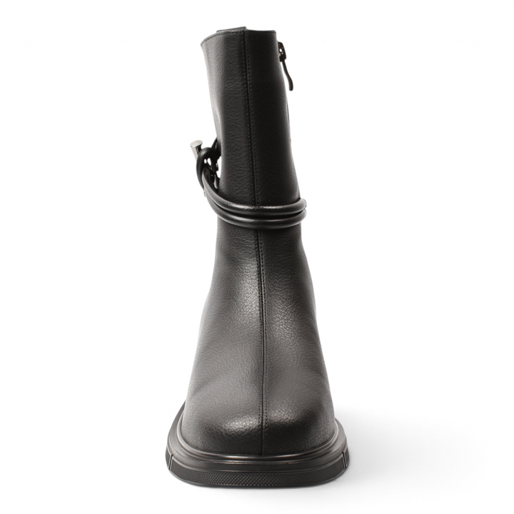ada-shoes.ro Anna Viotti black leather ankle boots with decorative strap and side zipper, front view