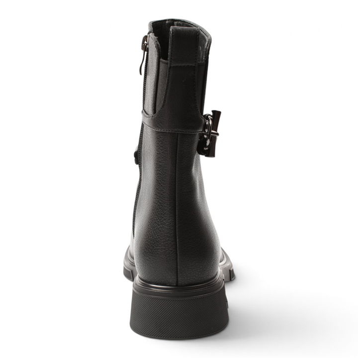 ada-shoes.ro Anna Viotti black leather ankle boots with side zipper and decorative buckle, rear view