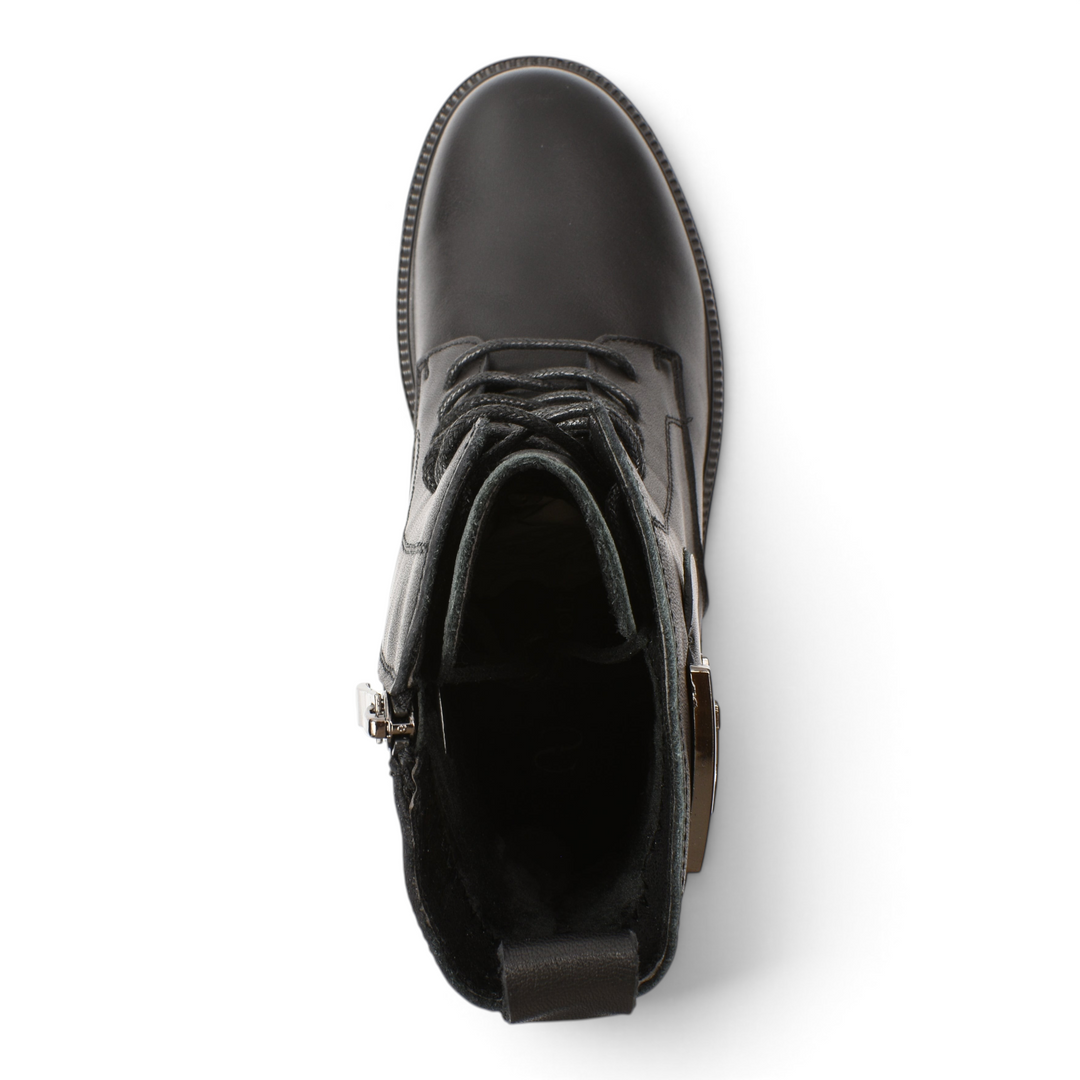ada-shoes.ro Anna Viotti black leather ankle boots with side zipper and decorative buckle, top view