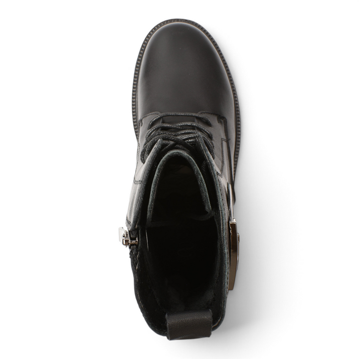 ada-shoes.ro Anna Viotti black leather ankle boots with side zipper and decorative buckle, top view
