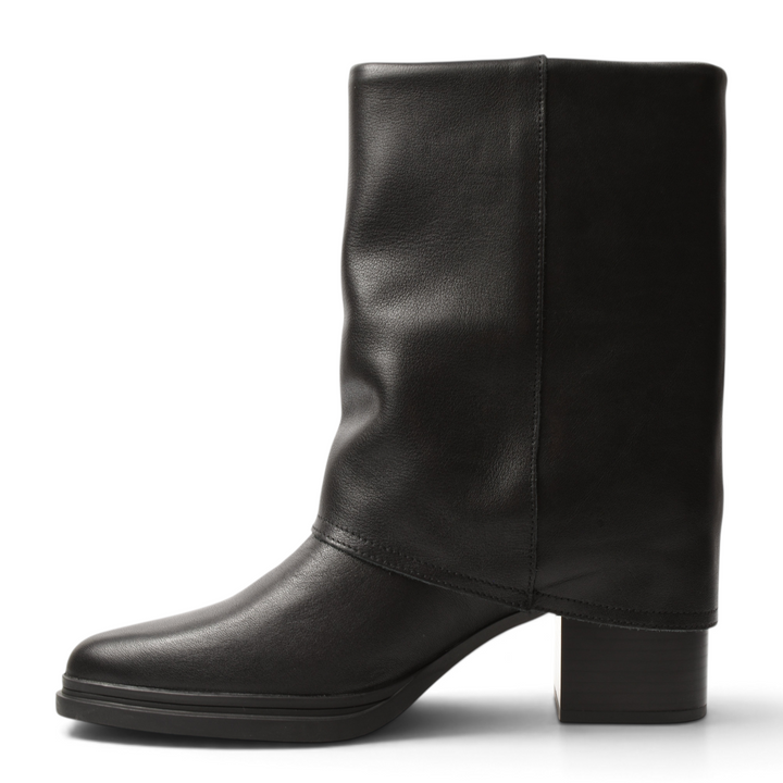 ada-shoes.ro Anna Viotti black leather mid-calf boots with a stable block heel and elegant western-inspired design