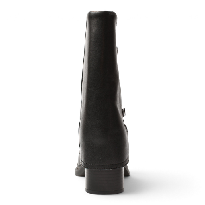 ada-shoes.ro Anna Viotti black suede western-style boots with a stable block heel, back view