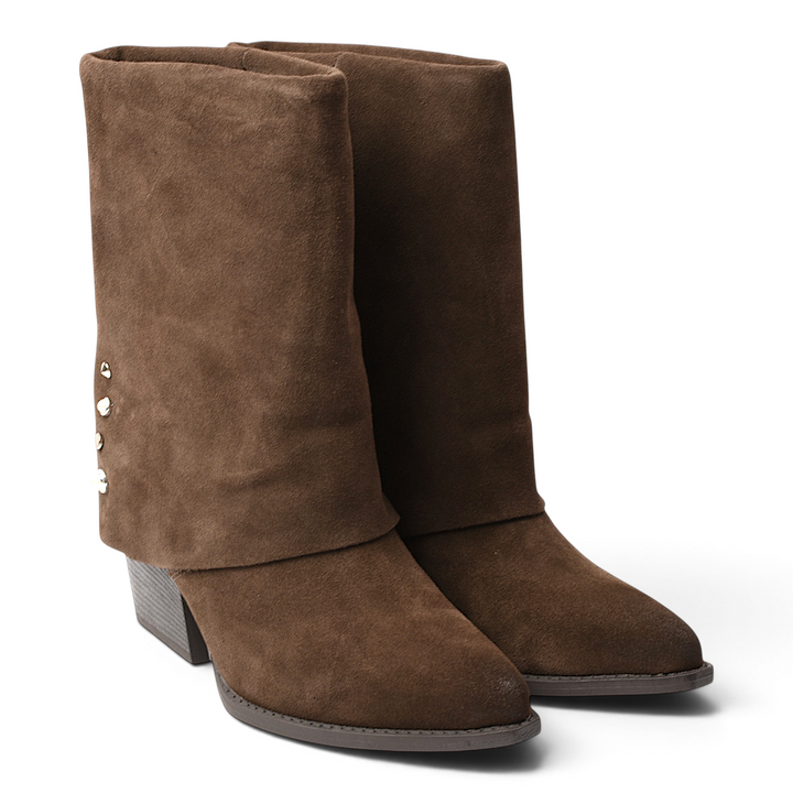 ada-shoes.ro brown suede Anna Viotti ankle boots with a folded cuff design and side stud details