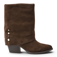 ada-shoes.ro Anna Viotti brown suede mid-calf boots with a folded cuff and decorative side studs
