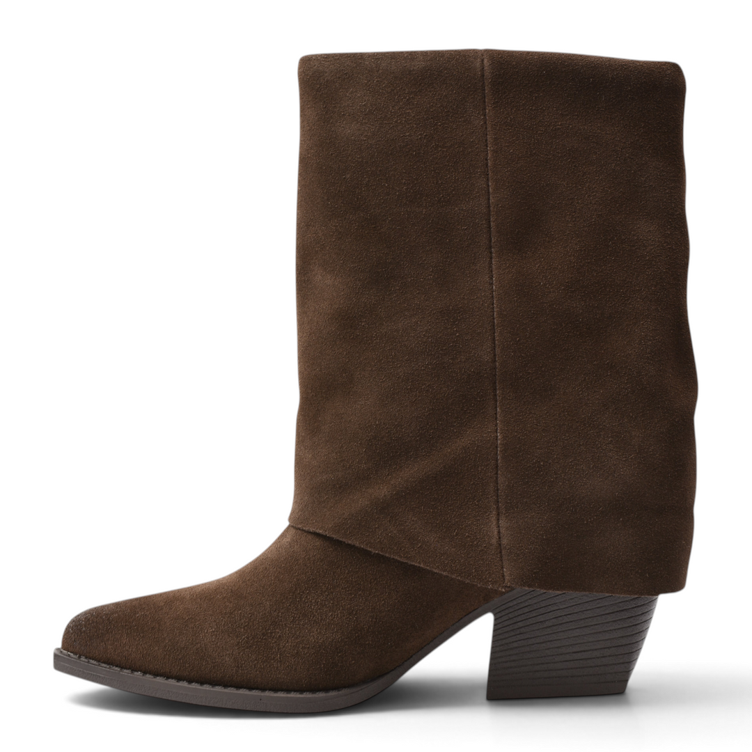 ada-shoes.ro Anna Viotti brown suede mid-calf boots with a block heel and elegant casual design